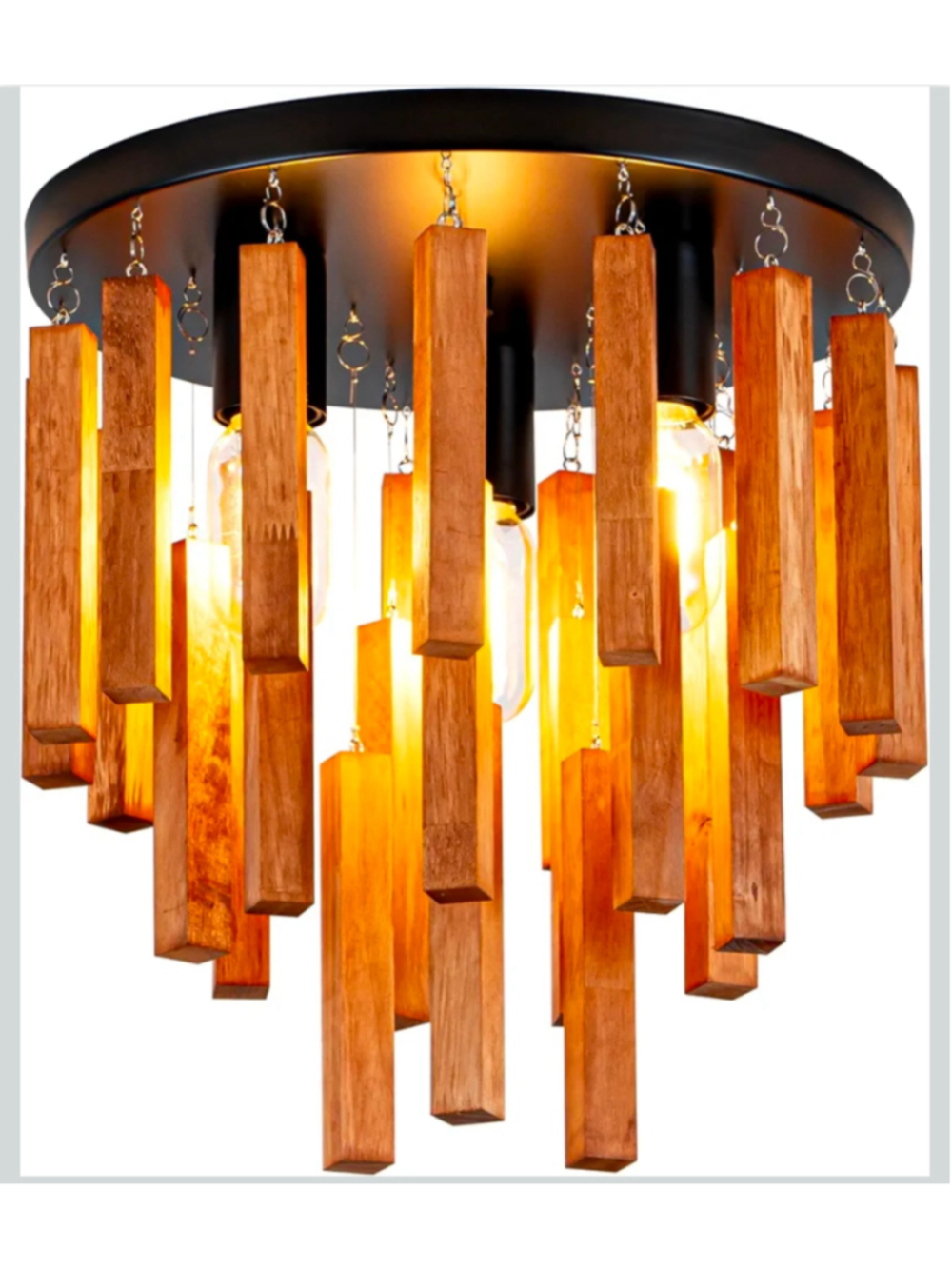 Farmhouse Light Fixture, 3-Light Wood Ceiling Light, Rustic Light